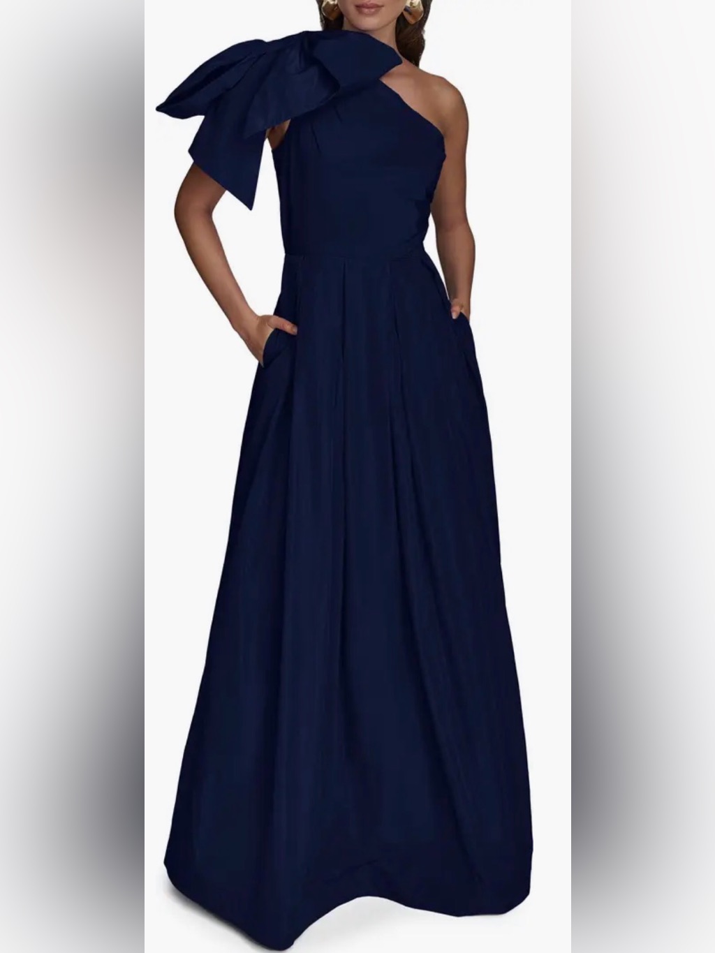 New Donna Karan New York Bow One-Shoulder Navy Gown Sz 12